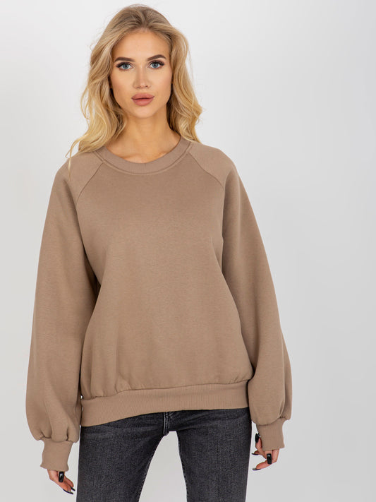 Ciemnobeżowa dresowa bluza basic z okrągłym dekoltem