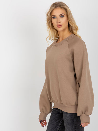 Ciemnobeżowa dresowa bluza basic z okrągłym dekoltem