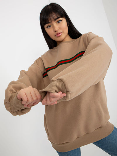 Ciemnobeżowa dresowa bluza oversize bez kaptura