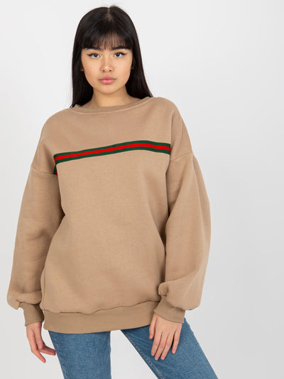 Ciemnobeżowa dresowa bluza oversize bez kaptura