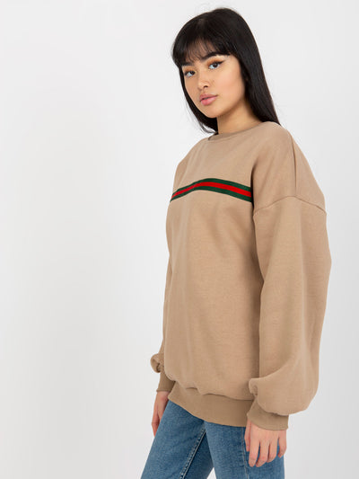 Ciemnobeżowa dresowa bluza oversize bez kaptura