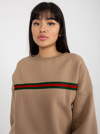 Ciemnobeżowa dresowa bluza oversize bez kaptura