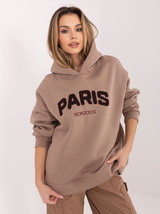 RUE PARIS Ciemnobeżowa dresowa bluza z kapturem