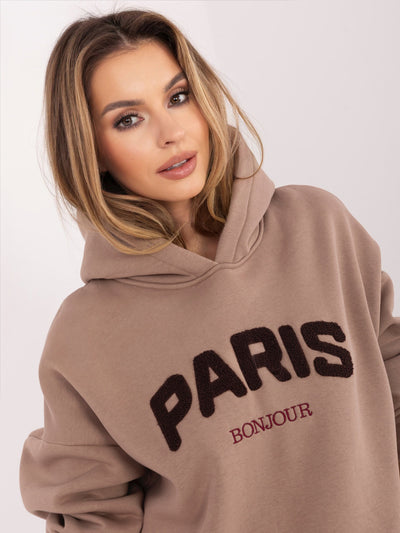 RUE PARIS Ciemnobeżowa dresowa bluza z kapturem