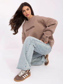 RUE PARIS Ciemnobeżowa bluza oversize z napisem chocolate