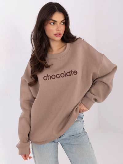 RUE PARIS Ciemnobeżowa bluza oversize z napisem chocolate