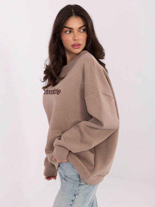 RUE PARIS Ciemnobeżowa bluza oversize z napisem chocolate