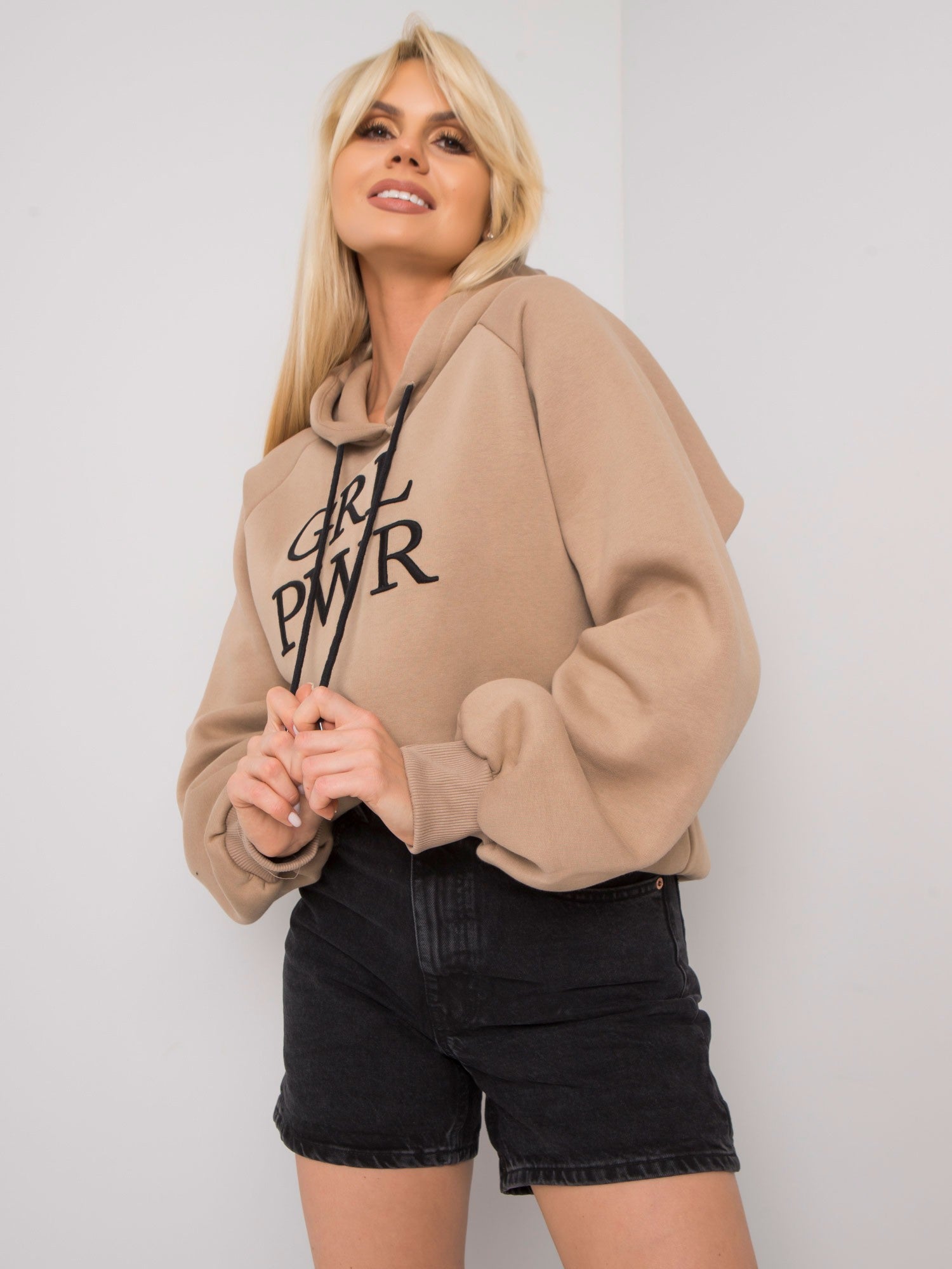 Ciemnobeżowa ocieplana bluza dresowa oversize