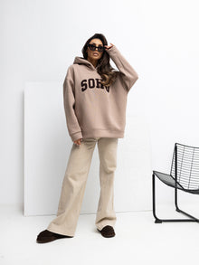RUE PARIS Ciemnobeżowa bluza oversize z ociepleniem