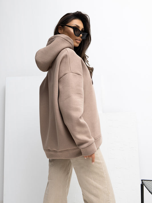 RUE PARIS Ciemnobeżowa bluza oversize z ociepleniem