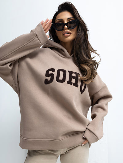 RUE PARIS Ciemnobeżowa bluza oversize z ociepleniem