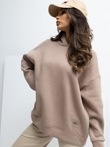 RUE PARIS Ciemnobeżowa bluza basic z naszywką