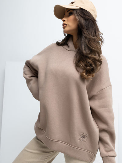 RUE PARIS Ciemnobeżowa bluza basic z naszywką