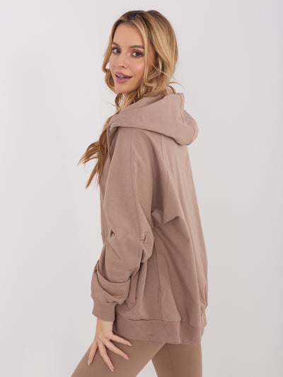 Ciemnobeżowa bawełniana bluza basic z kapturem