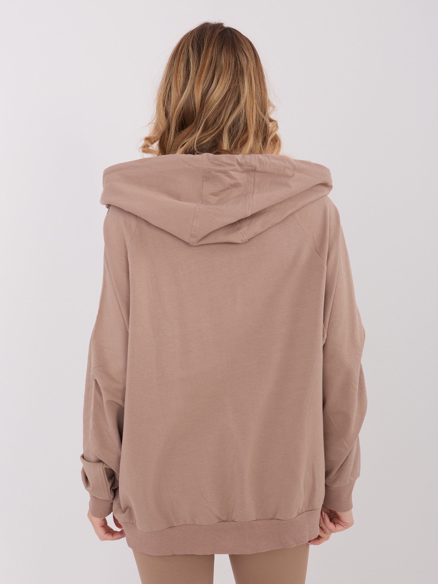 Ciemnobeżowa bawełniana bluza basic z kapturem