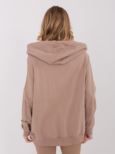 Ciemnobeżowa bawełniana bluza basic z kapturem