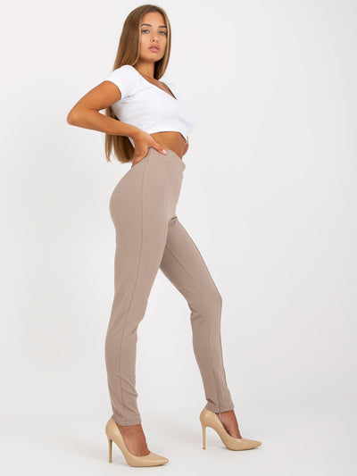 Ciemnobeżowe legginsy basic z suwakiem RUE PARIS