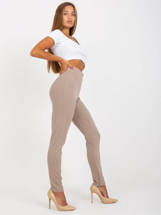 Ciemnobeżowe legginsy basic z suwakiem RUE PARIS