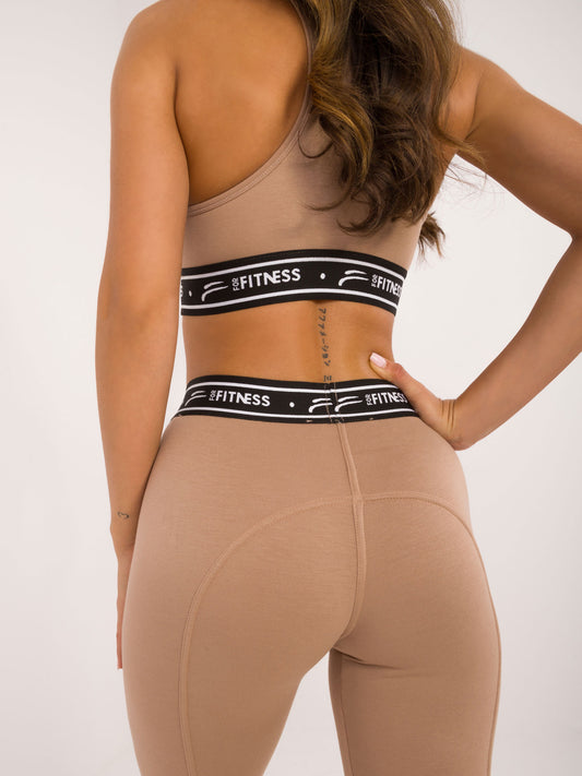 FOR FITNESS Ciemnobeżowe legginsy sportowe z wiskozą