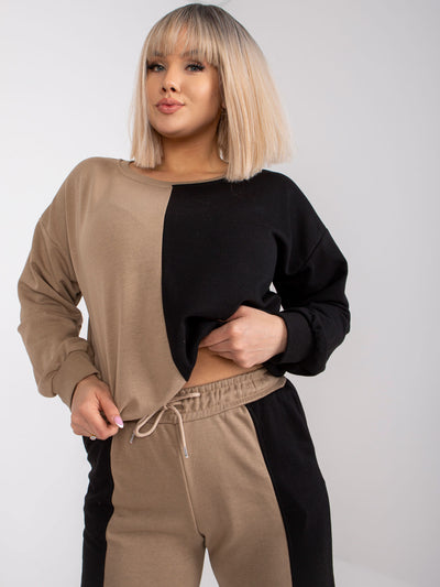 Ciemnobeżowo-czarny damski komplet dresowy plus size
