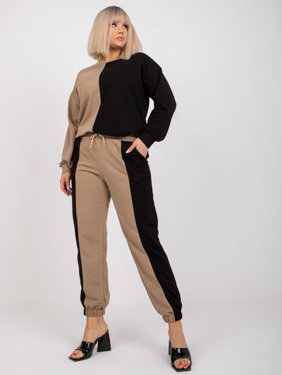 Ciemnobeżowo-czarny damski komplet dresowy plus size