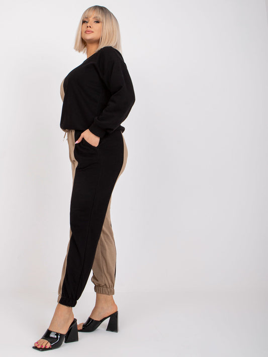 Ciemnobeżowo-czarny damski komplet dresowy plus size