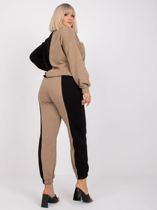 Ciemnobeżowo-czarny damski komplet dresowy plus size