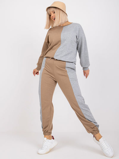 Ciemnobeżowo-szary damski komplet dresowy plus size