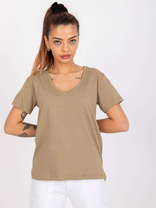 MAYFLIES Ciemnobeżowy t-shirt damski jednokolorowy