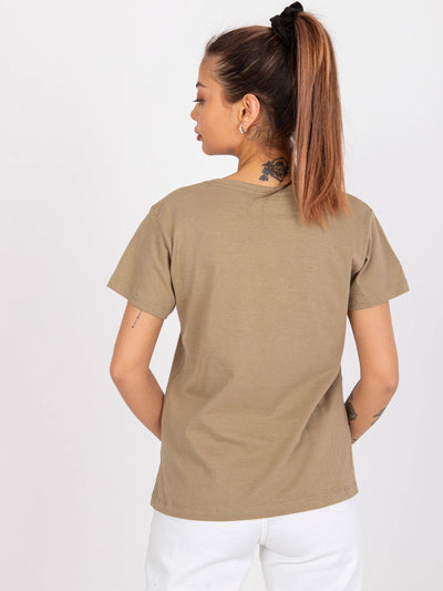 MAYFLIES Ciemnobeżowy t-shirt damski jednokolorowy
