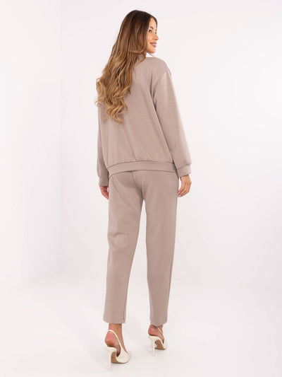 Ciemnobeżowy casualowy komplet z bluzą oversize