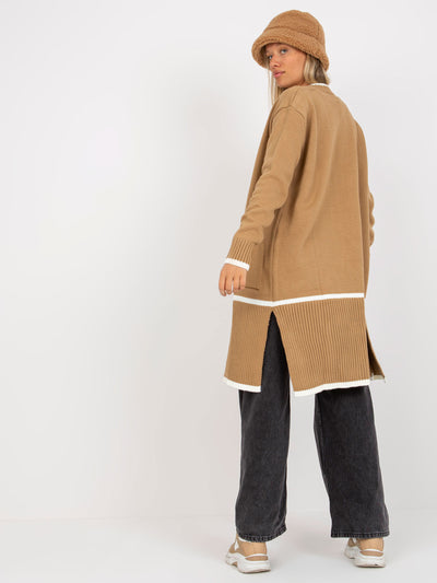 Ciemnobeżowy damski kardigan oversize RUE PARIS