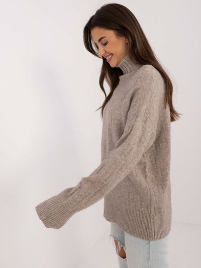 Ciemnobeżowy sweter golf ze ściągaczami