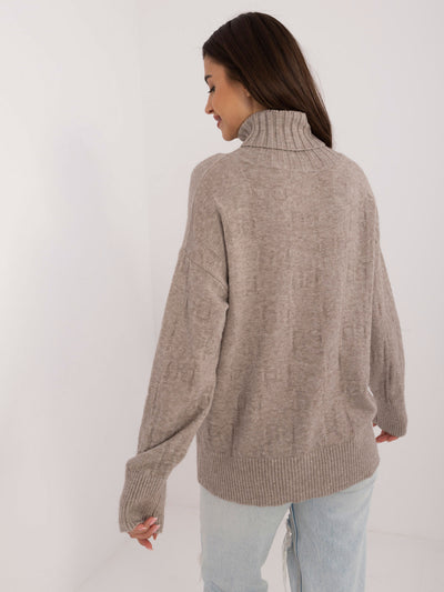Ciemnobeżowy sweter golf ze ściągaczami