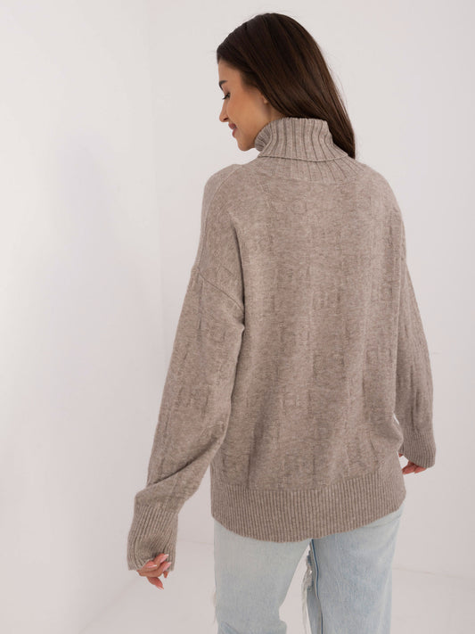 Ciemnobeżowy sweter golf ze ściągaczami