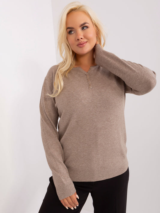 Ciemnobeżowy sweter plus size z guzikami