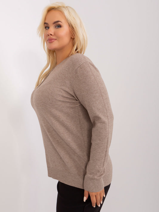 Ciemnobeżowy sweter plus size z guzikami