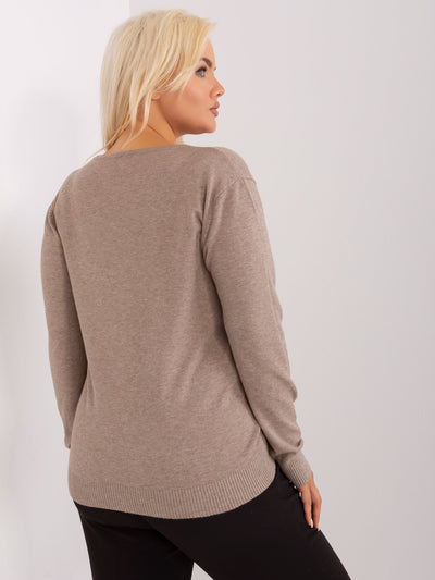 Ciemnobeżowy sweter plus size z guzikami
