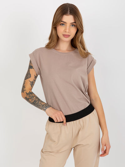 Ciemnobeżowy t-shirt basic z bawełny Revolution