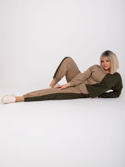 Ciemnobeżowy-khaki damski komplet dresowy plus size
