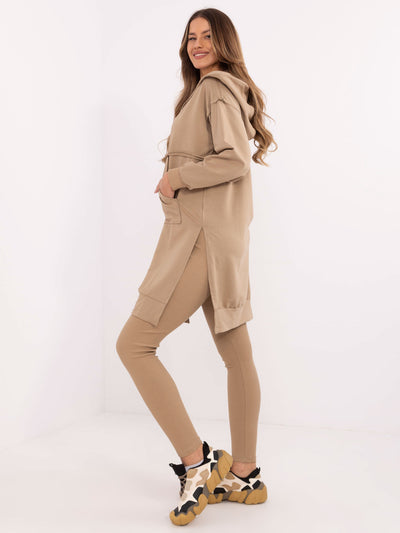 Ciemnobeżowy damsi komplet basic z bluzą oversize