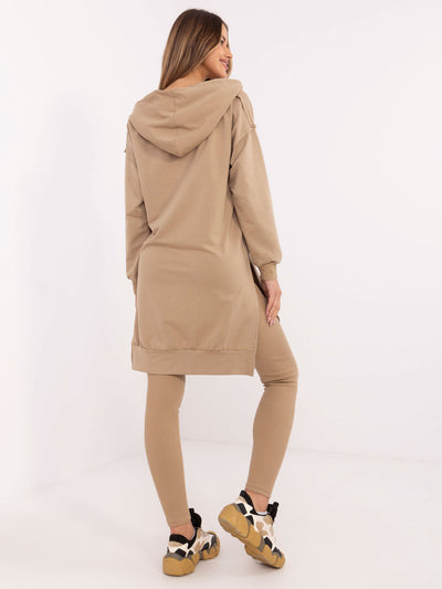 Ciemnobeżowy damsi komplet basic z bluzą oversize