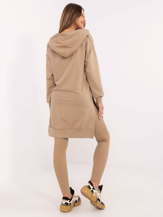 Ciemnobeżowy damsi komplet basic z bluzą oversize