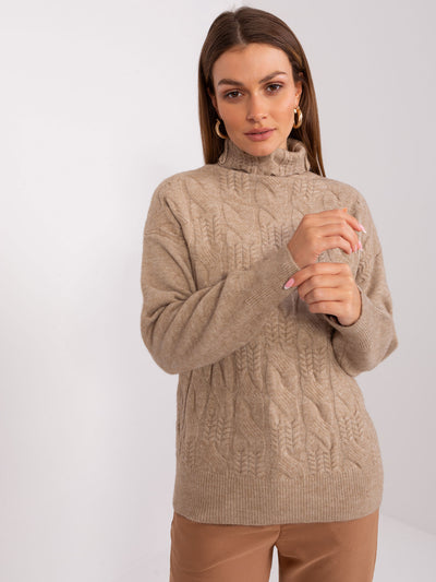Ciemnobeżowy melanżowy sweter z golfem
