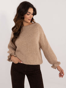 Ciemnobeżowy sweter oversize z okrągłym dekoltem