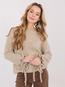 Ciemnobeżowy sweter w jednolitym kolorze
