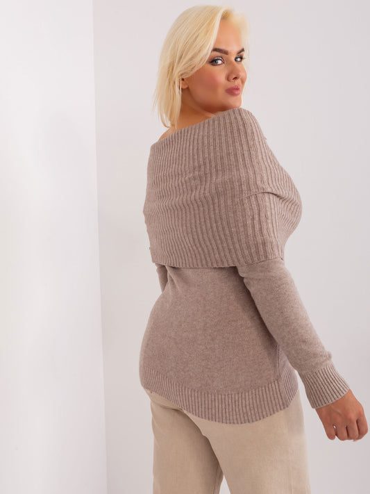 Ciemnobeżowy damski sweter plus size z wiskozą