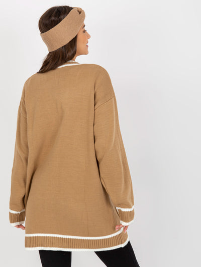 Ciemnobeżowy sweter rozpinany z kieszeniami RUE PARIS