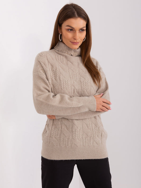 Ciemnobeżowy damski sweter ze ściągaczami