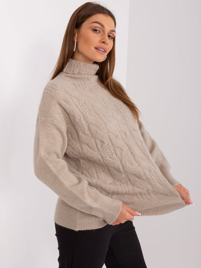 Ciemnobeżowy damski sweter ze ściągaczami